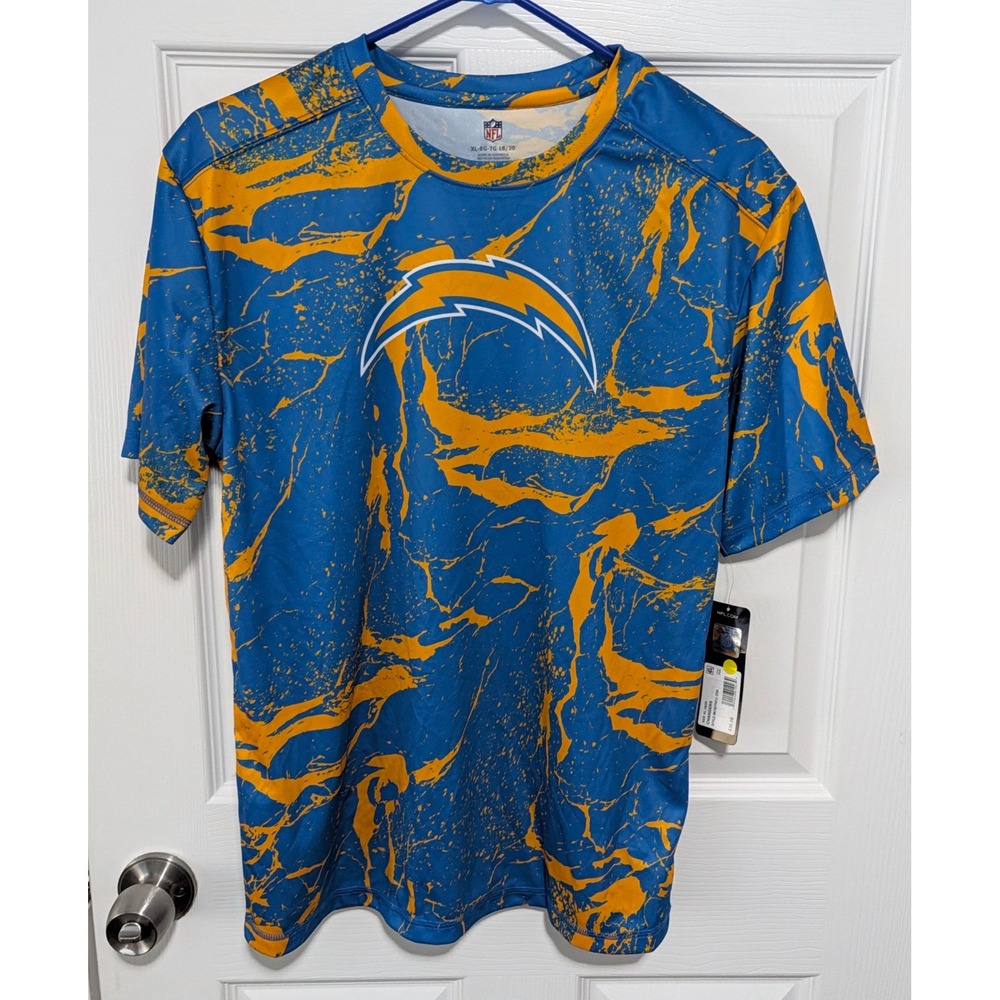 NFL Los Angeles Chargers Youth XL 18/20 Blue Gold Marble Splatter Logo T-Shirt